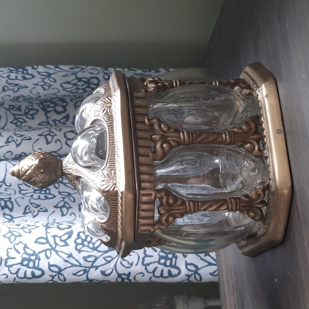 Vintage Lidded Brass & Handblown Convex  Glass Humidor/Apocathary Jar/Trinket